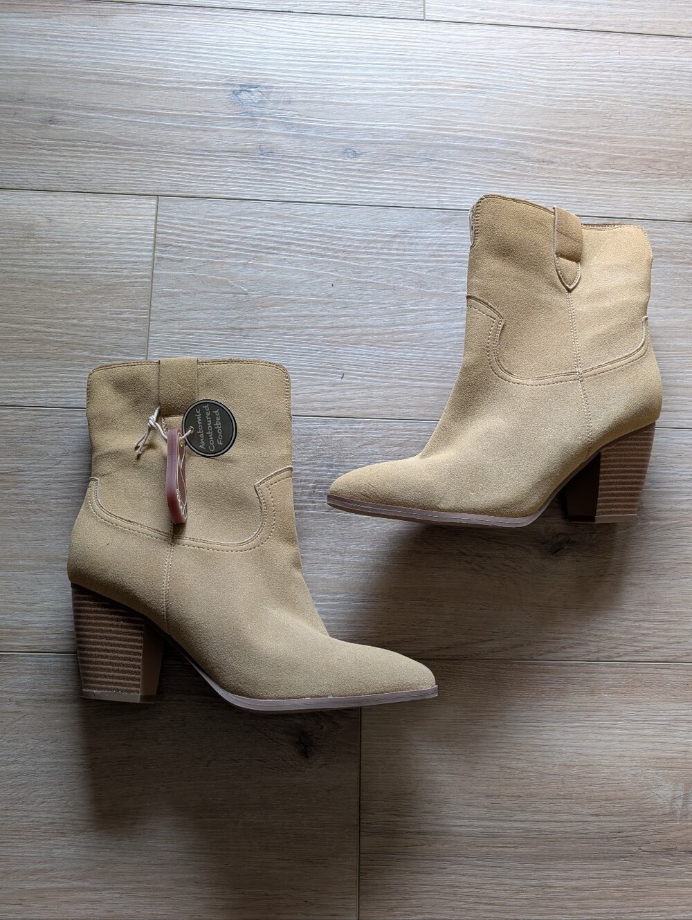 NWOT MIA Marnie Tan Suede-Like Heeled Booties